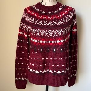 Burgundy Mock Neck Fair Isle Sweater